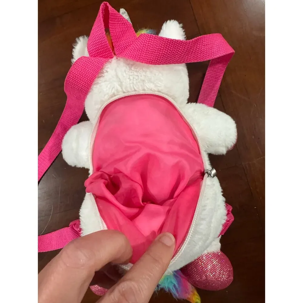 Claire’s Club Plush Unicorn Backpack White Pink Zipper Closure Adjustable Straps